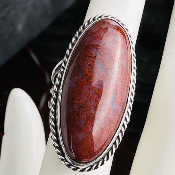 VTG‎ Navajo Ring Size 4.5 Dinosaur Gembone Agatized Fossil Sterling Silver 10.6g - Picture 1 of 5
